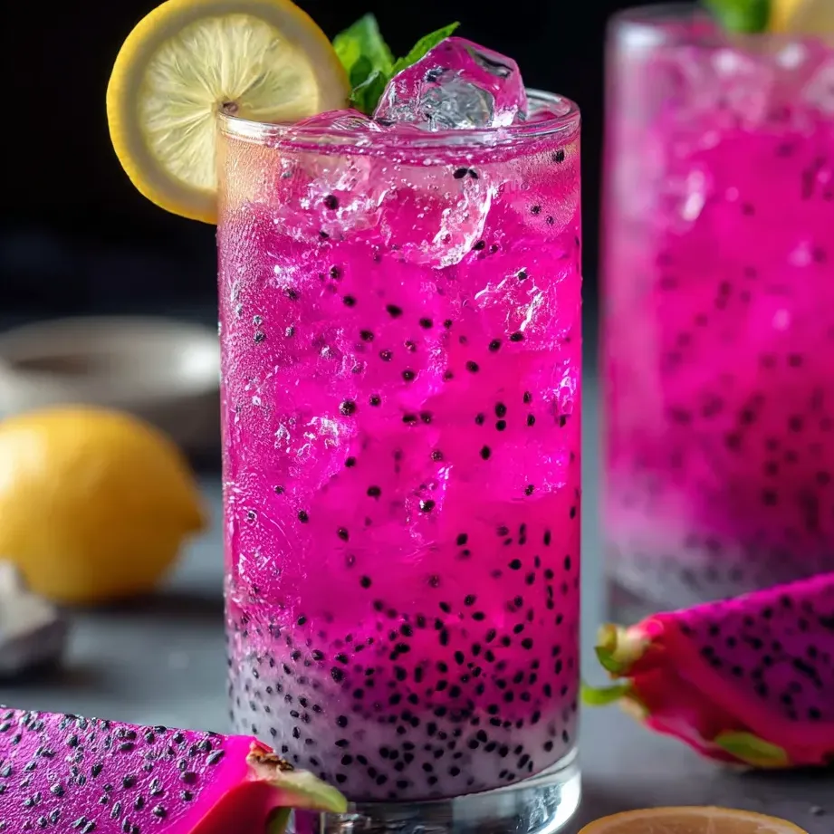 Pink lemonade in a glass with a slice of lemon on the rim.