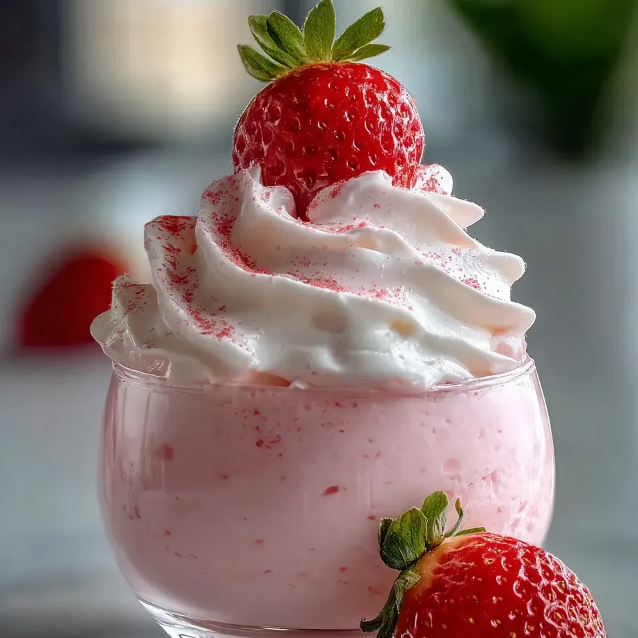 Strawberry whipped cream served in a glass.