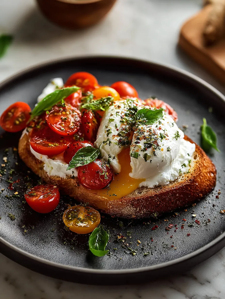 A plate loaded with cherry tomatoes and a sunny-side up egg.