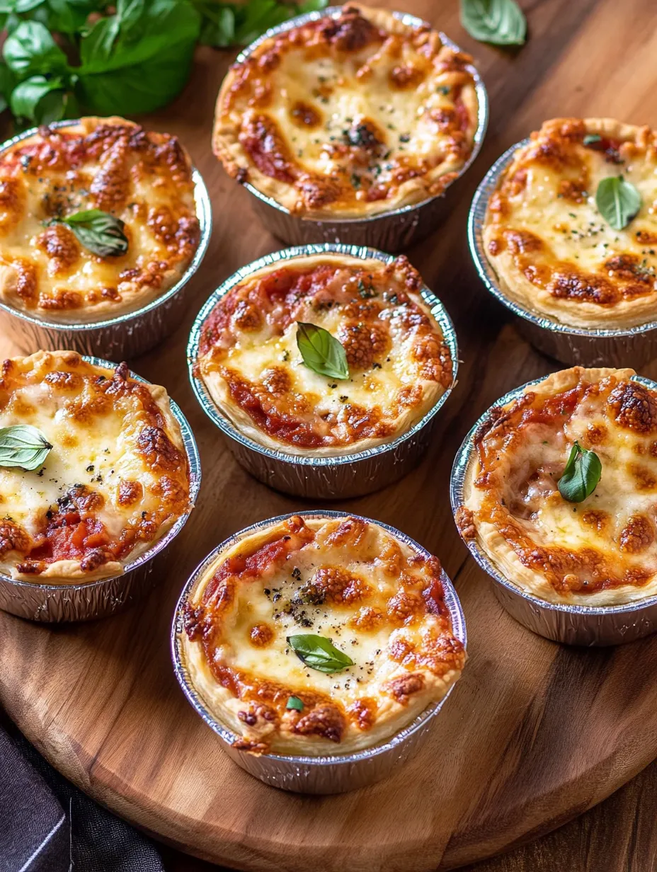 A tray of little pizzas piled with cheese and spinach showing off the toppings.