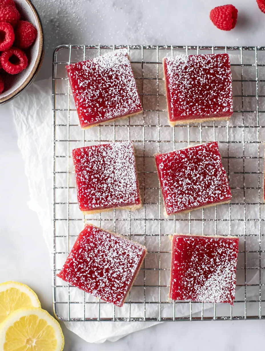 A baking tray filled with bright red squares dusted with white sugar.