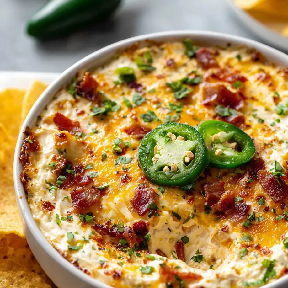 A bowl stacked with jalapenos and crumbled bacon.