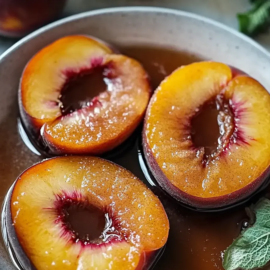 Bowl filled with juicy peaches and sweet sauce.
