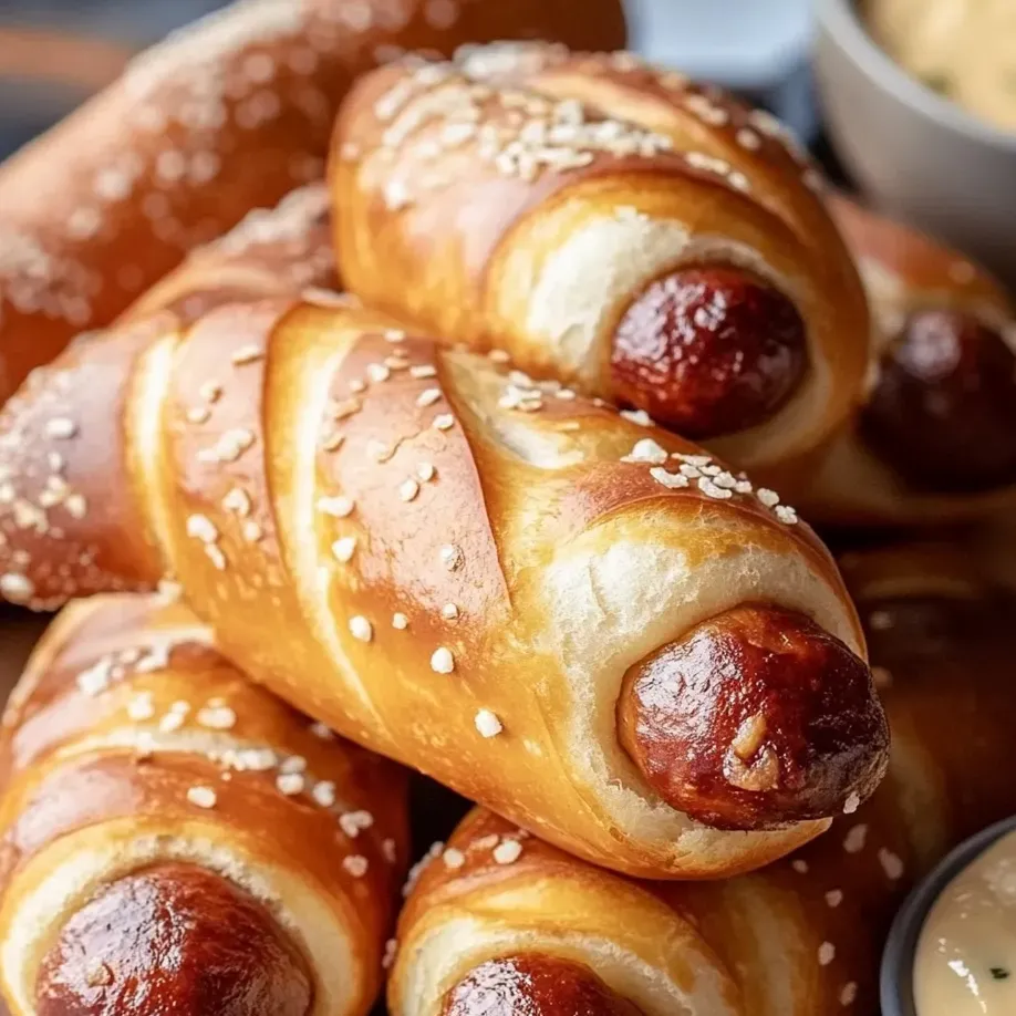 A pile of hot dogs with a bowl of mustard.