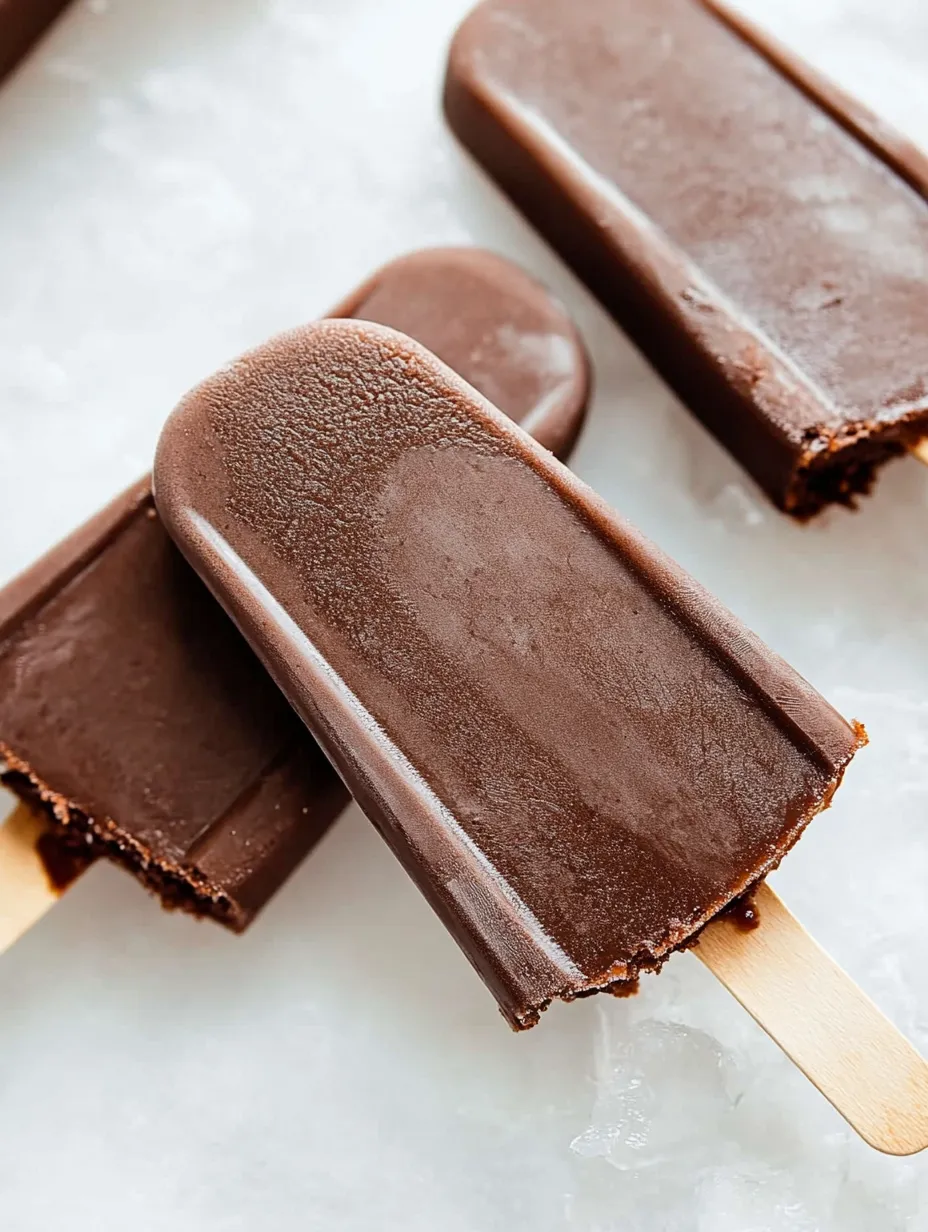 Chocolate ice cream bars on a stick.