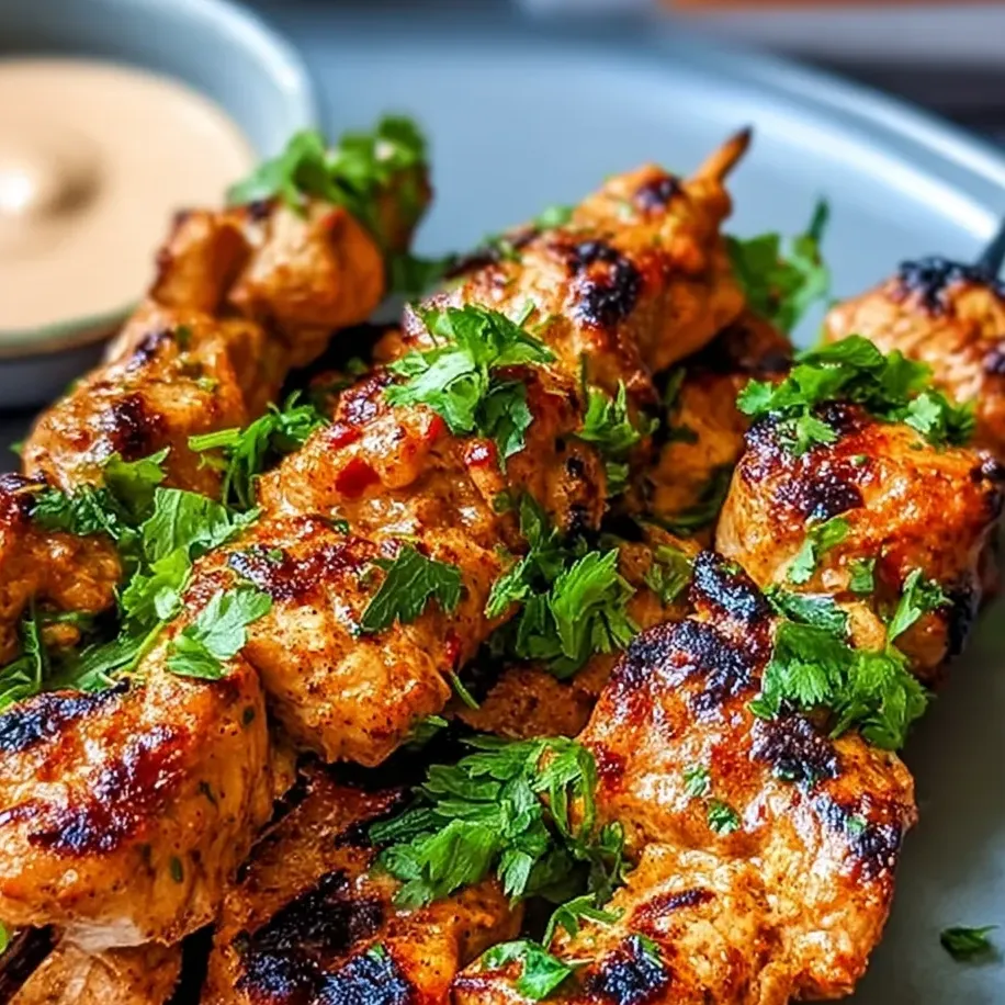Grilled chicken with zesty sauce in a bowl beside it.