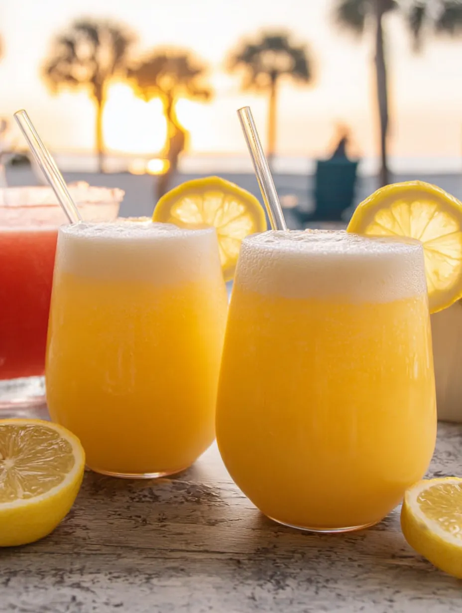 Three lemon drinks on a tabletop.