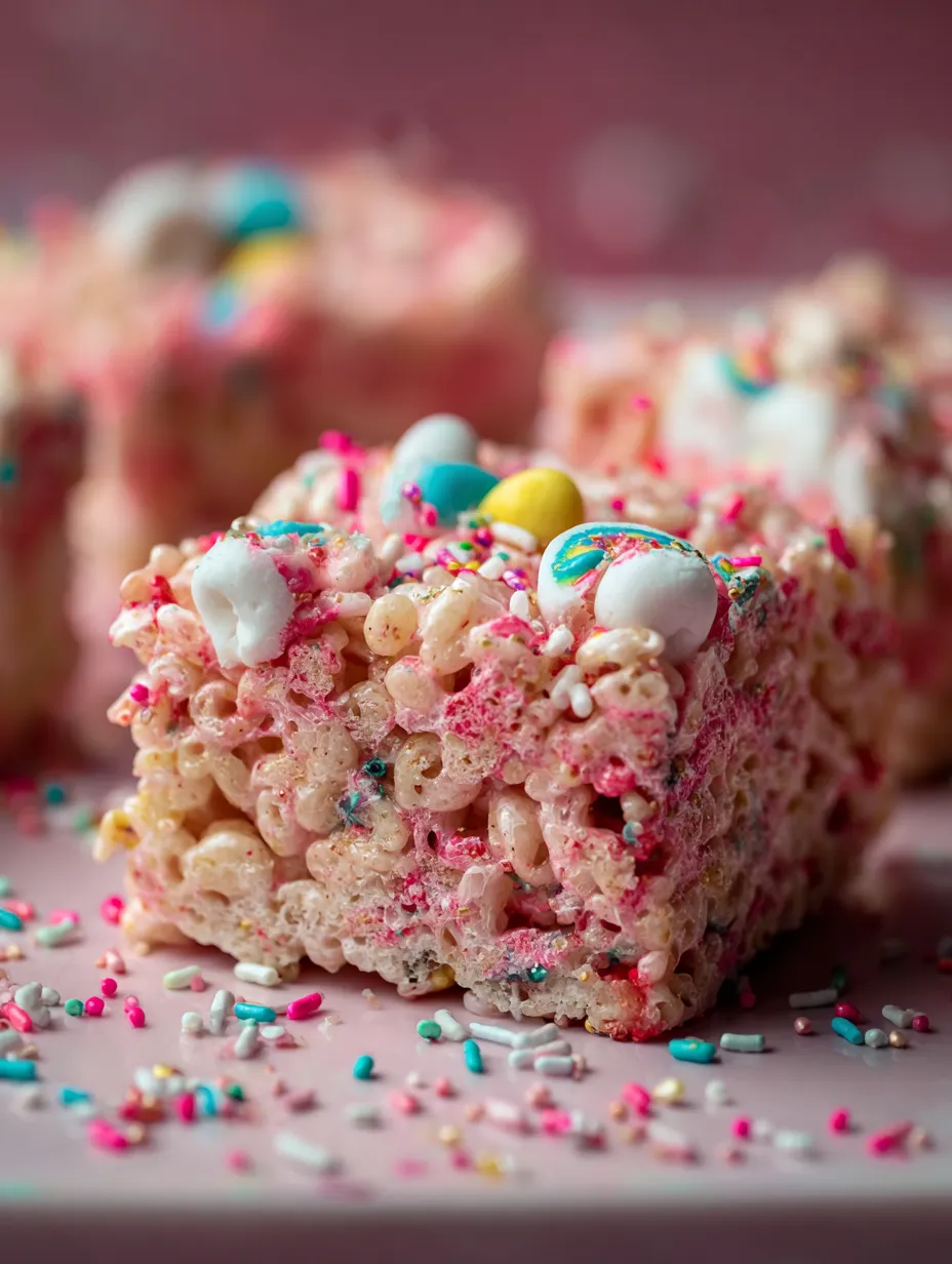 A close view of a marshmallow and sprinkle candy bar.