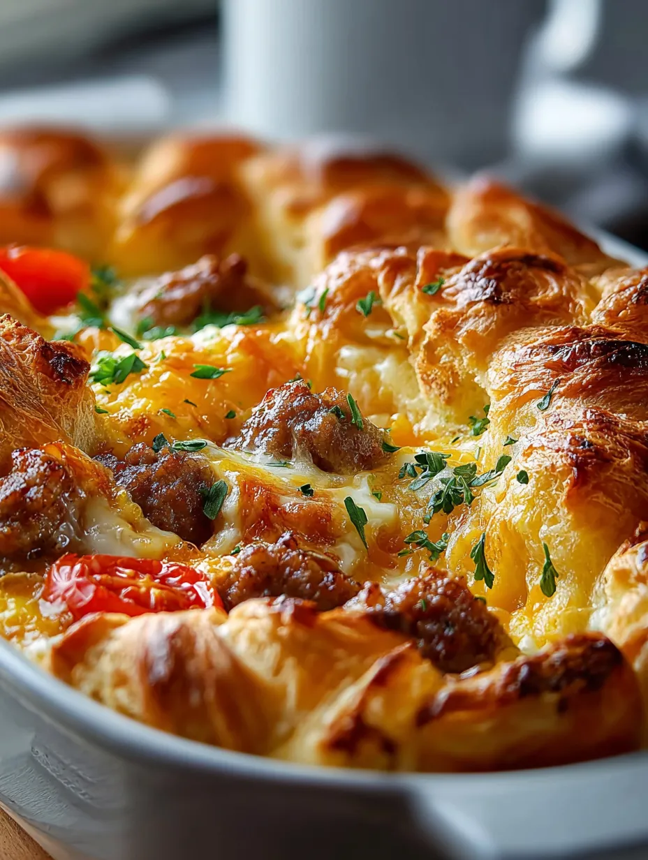 A cheesy meat breakfast bake.