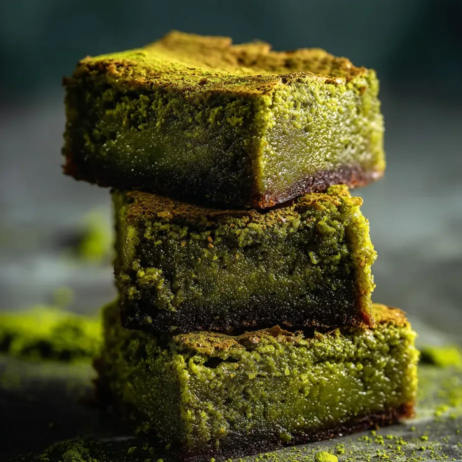 Three brownie squares stacked on each other.