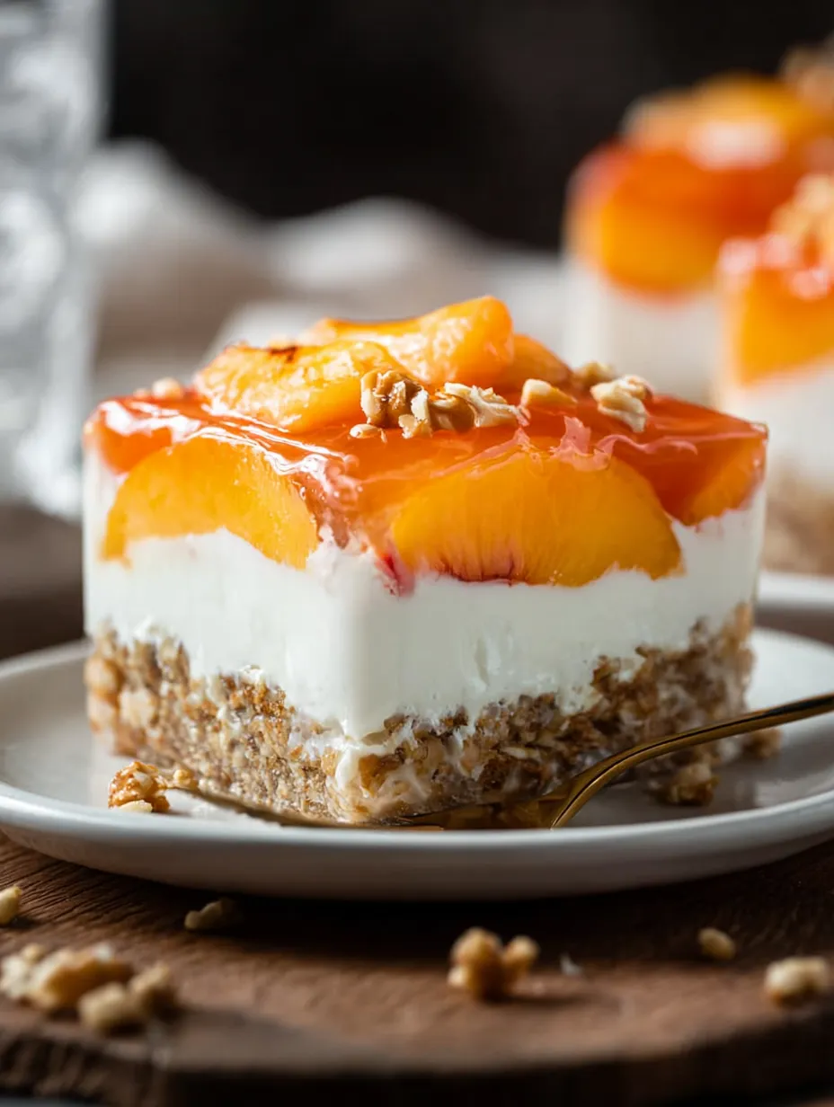 A piece of peach cobbler on a plate.