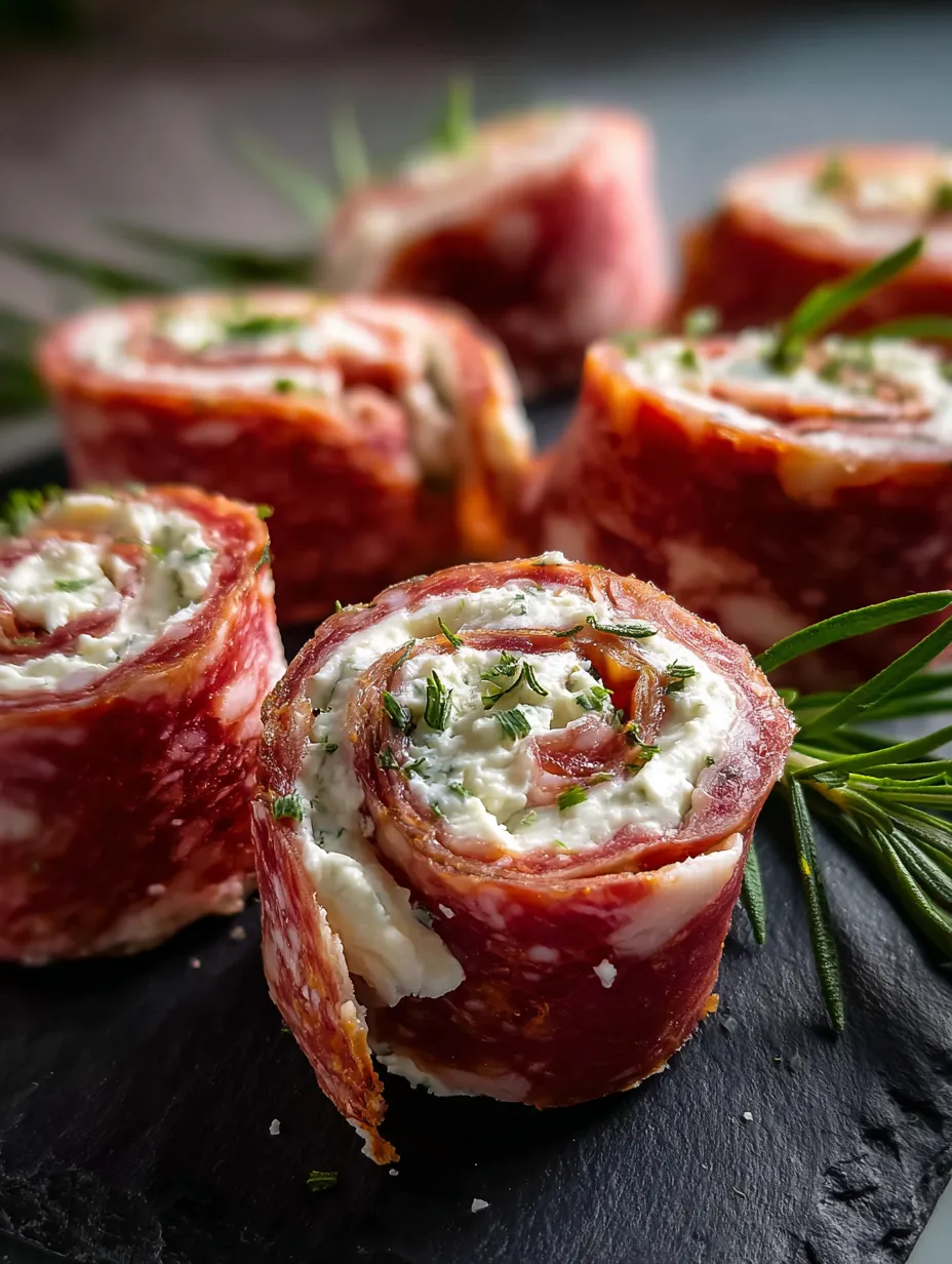 Layers of savory meat rolled up with a creamy herbed filling.