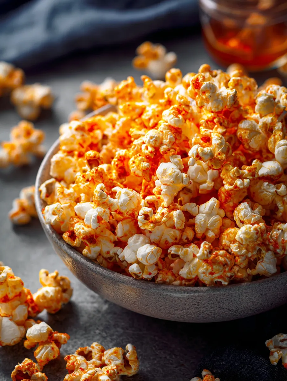 A bowl of popcorn with a spoon in it.