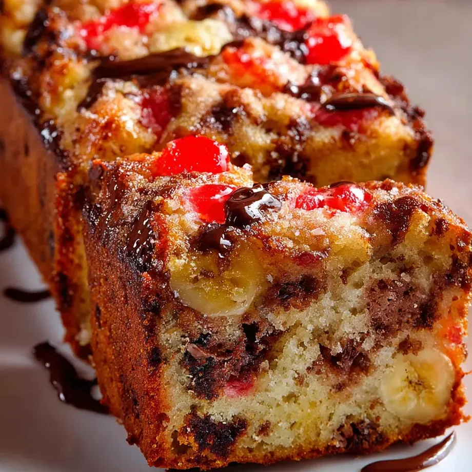 Chocolate and banana-filled cake slice on a plate.