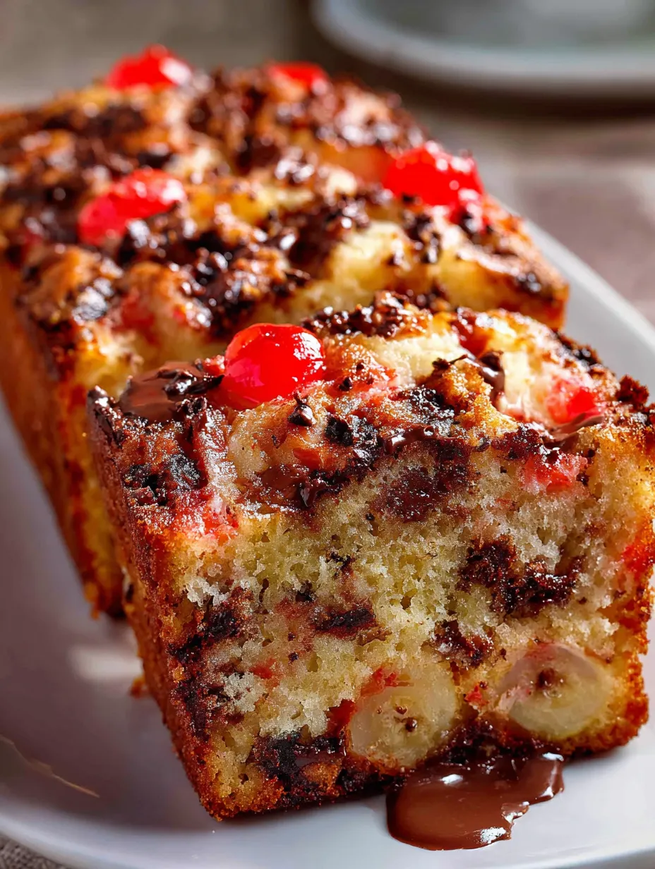 A slice of cake with chocolate frosting and cherries.