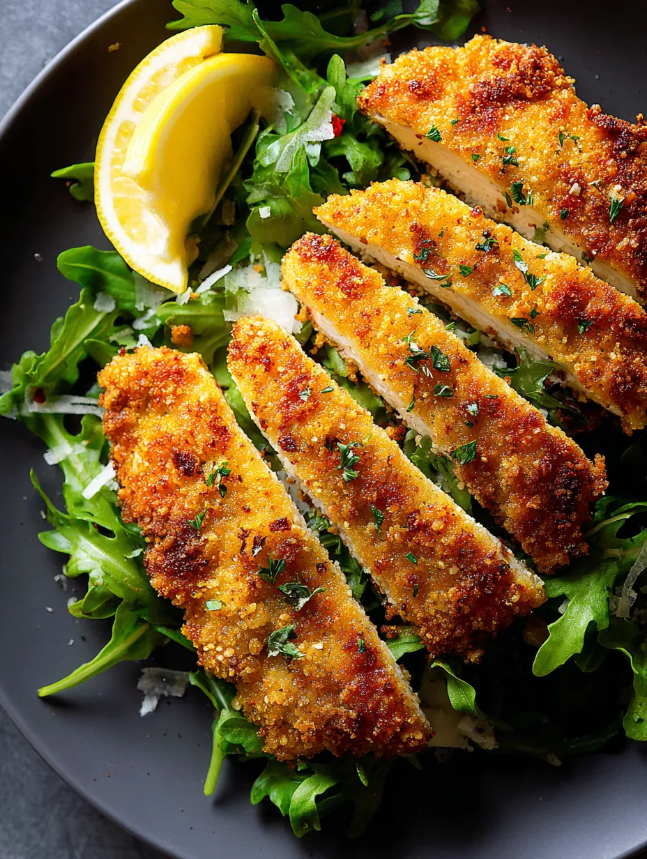 A plate loaded with crisp chicken and greens.