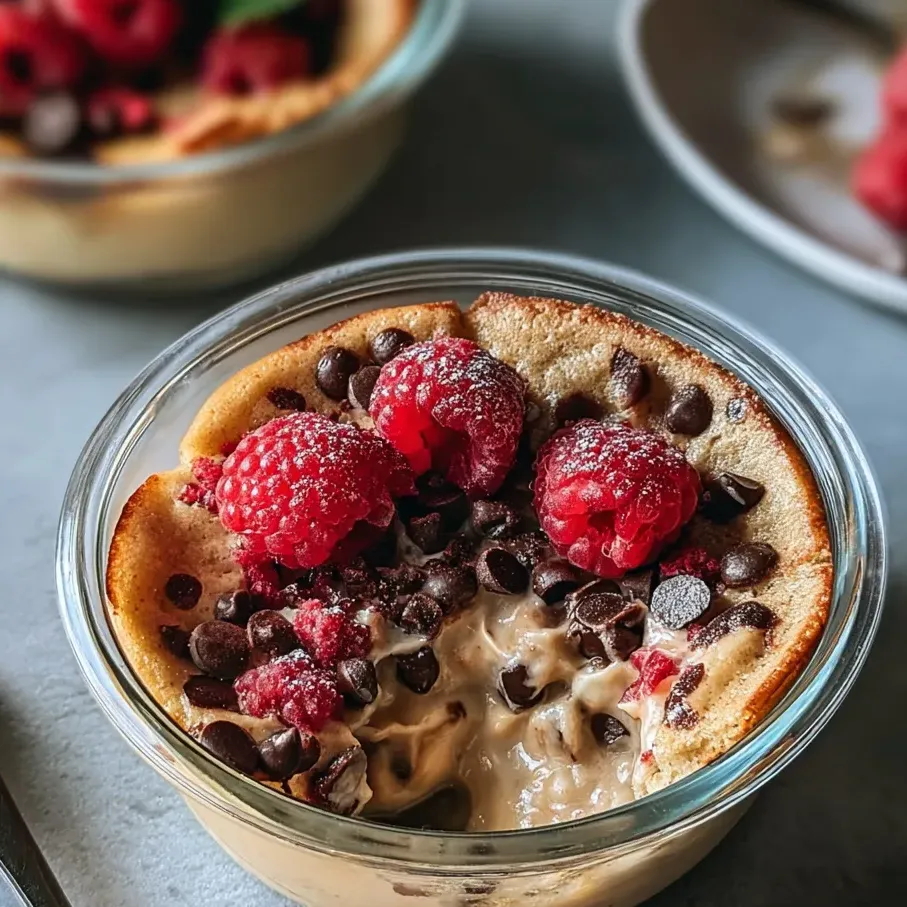 A bowl filled with pancake mix, raspberries, and chocolate chips.