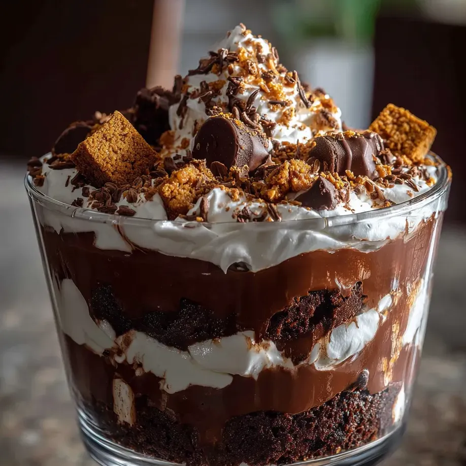 Chocolate dessert topped with whipped cream and chocolate bits.