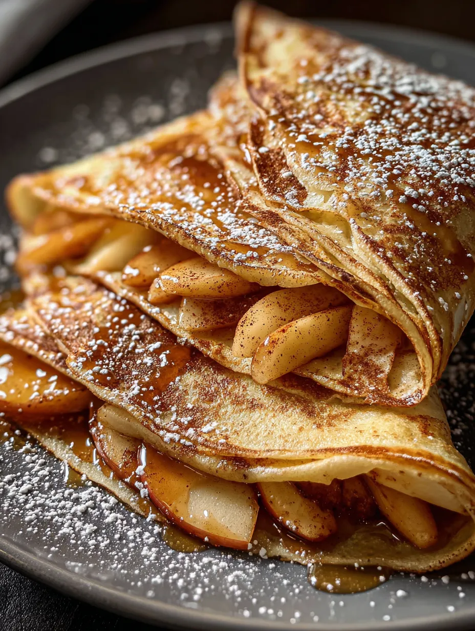 A plate of apple pancakes topped with powdered sugar.