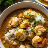 Shrimp and rice served in a bowl.