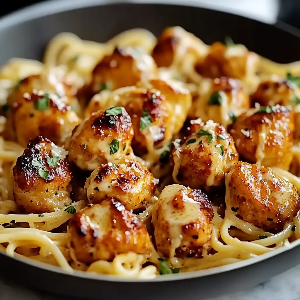 Garlic Butter Chicken Bites with Creamy Parmesan Pasta