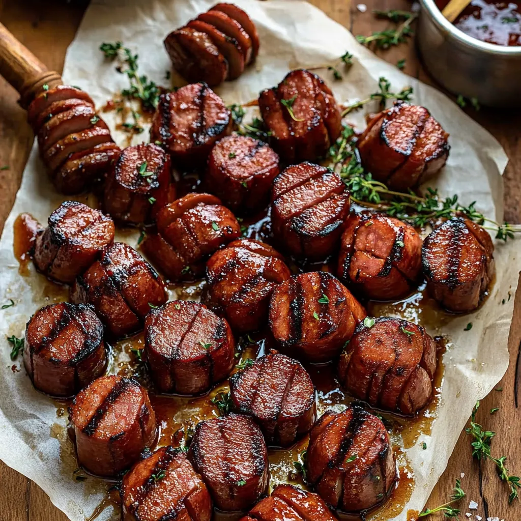 Maple BBQ Hasselback Kielbasa Bites