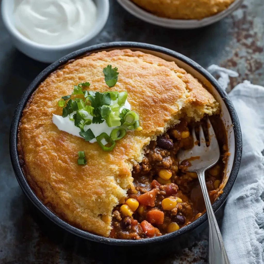 Chili Pot Pie with Cornbread Crust Recipe