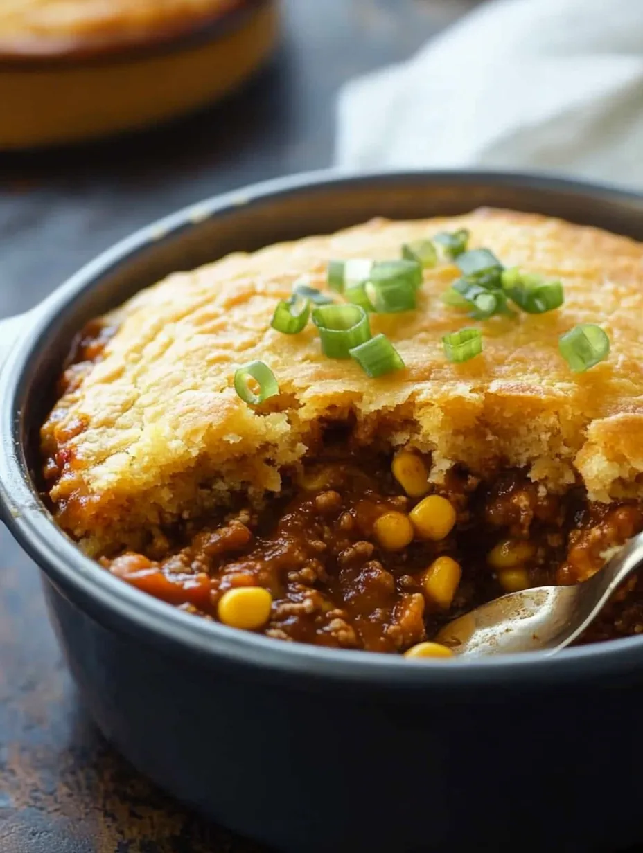 Easy Chili Pot Pie with Cornbread Crust