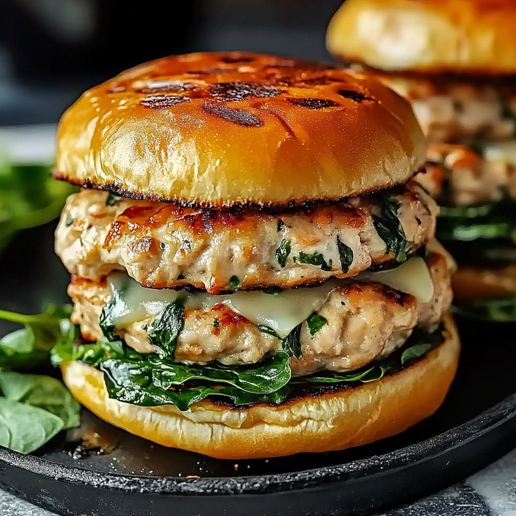 White Cheddar and Spinach Chicken Burgers