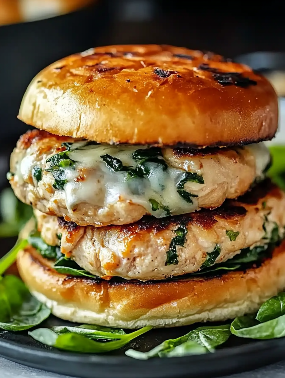 White Cheddar and Spinach Chicken Burgers Recipe