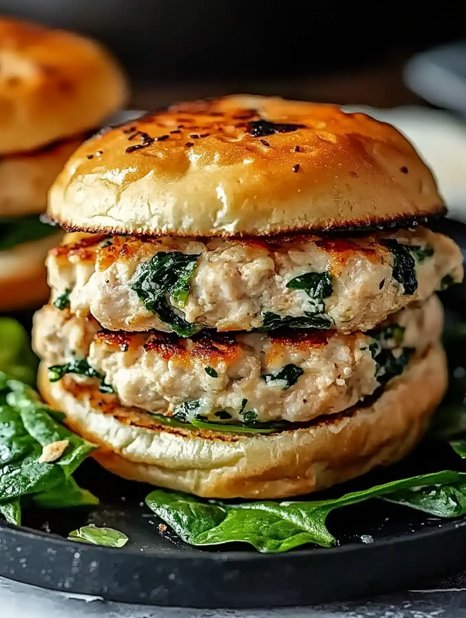 Easy White Cheddar and Spinach Chicken Burgers