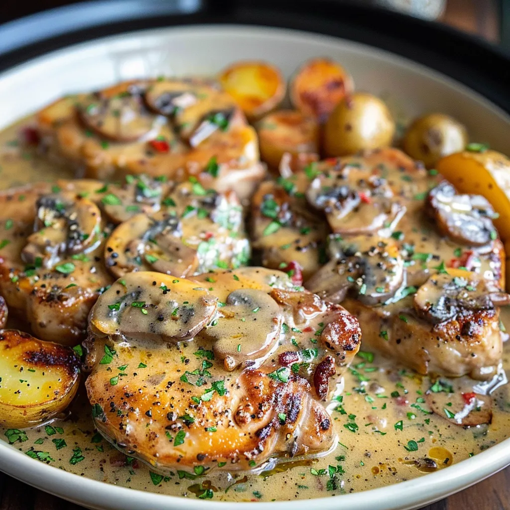 Creamy Crock Pot Pork Chops with Potatoes and Mushrooms