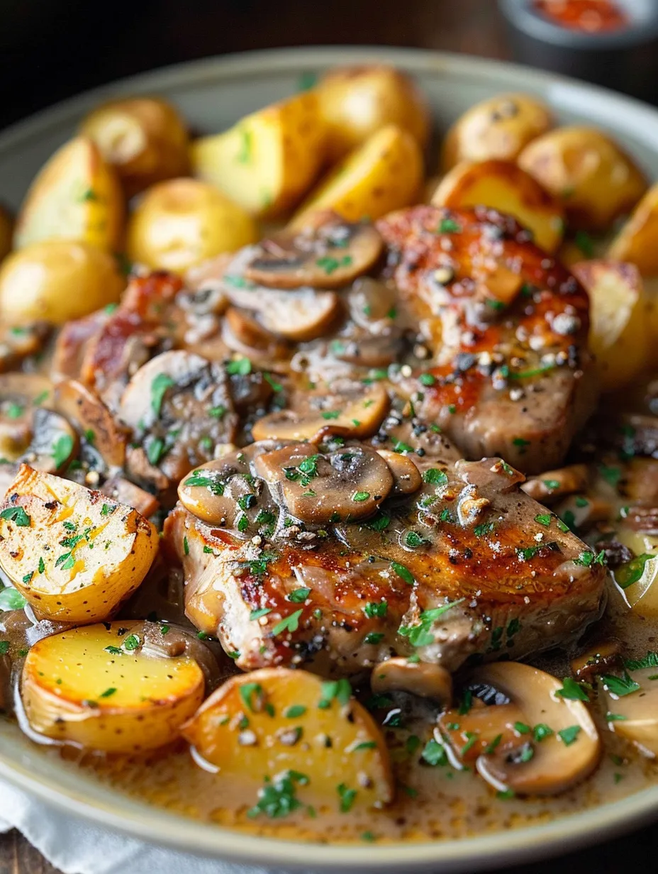 Easy Creamy Crock Pot Pork Chops with Potatoes and Mushrooms Recipe