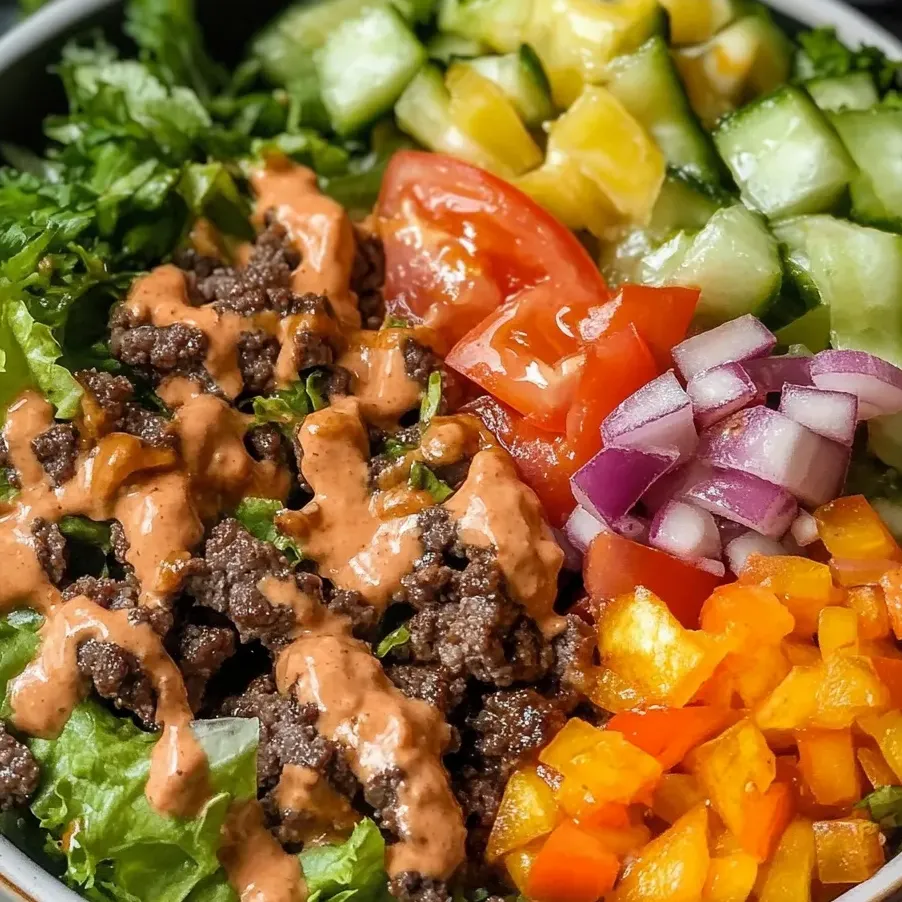 Burger Salad Bowl with Special Sauce Dressing