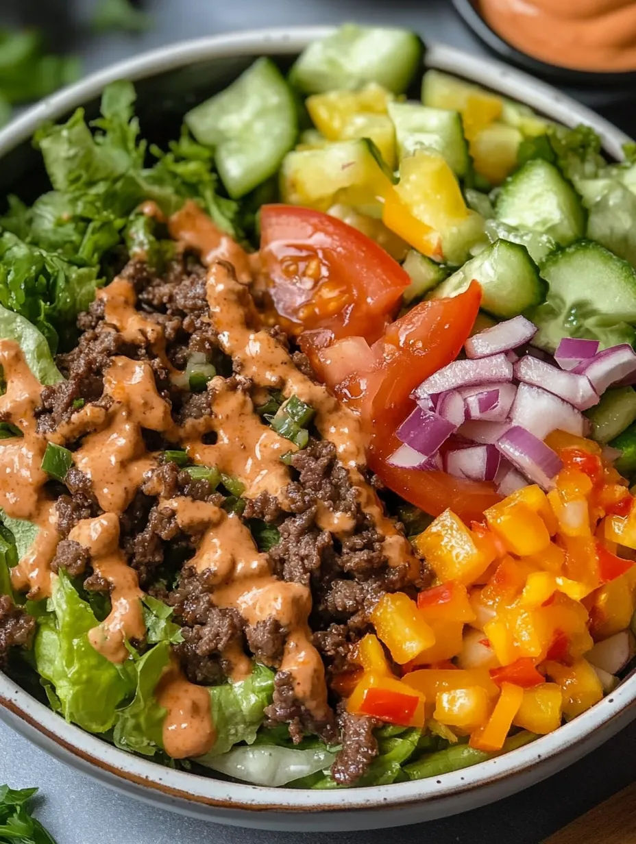 Burger Salad Bowl with Special Sauce Dressing Recipe