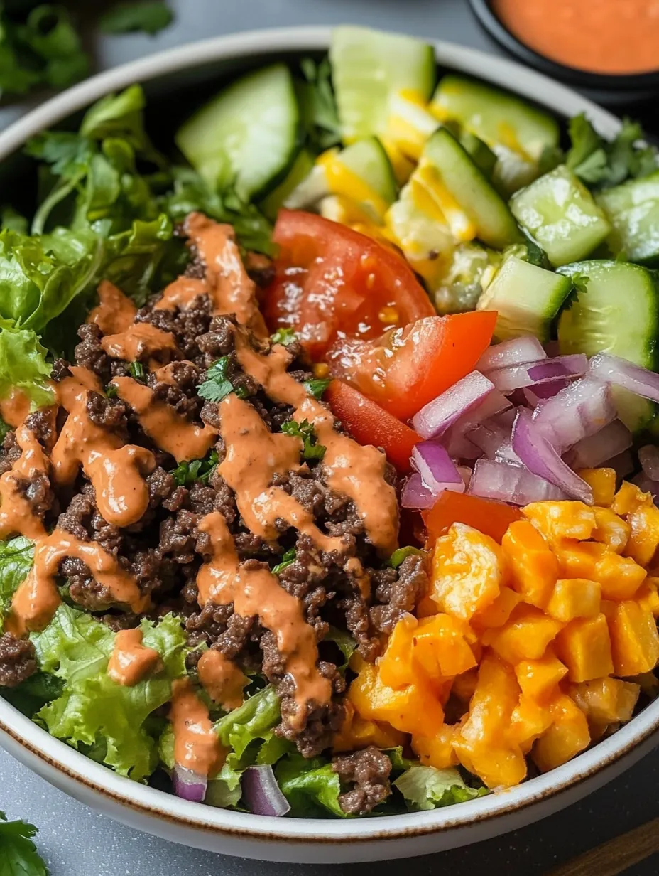 Easy Burger Salad Bowl with Special Sauce Dressing Recipe