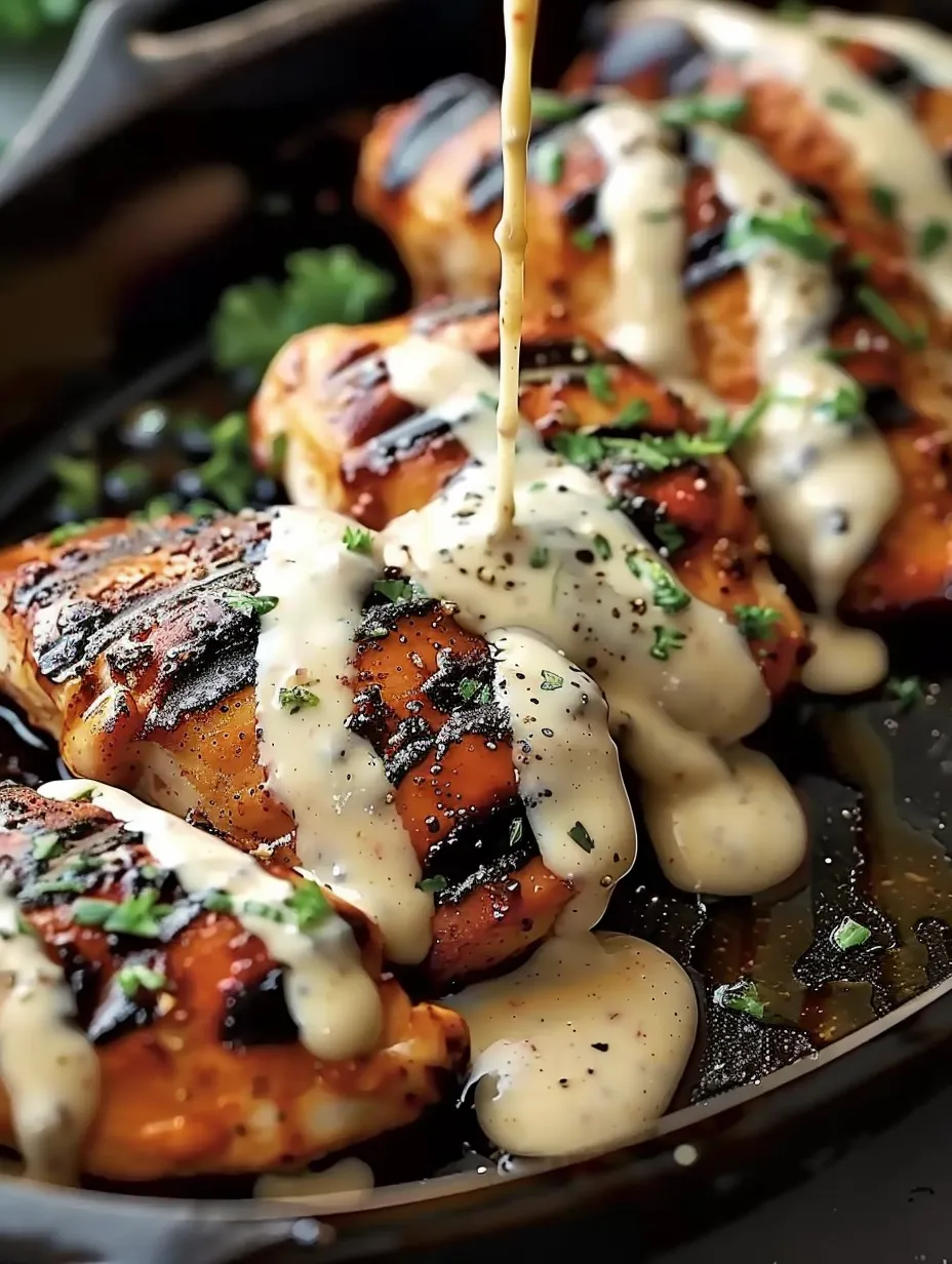 Grilled chicken with white sauce.