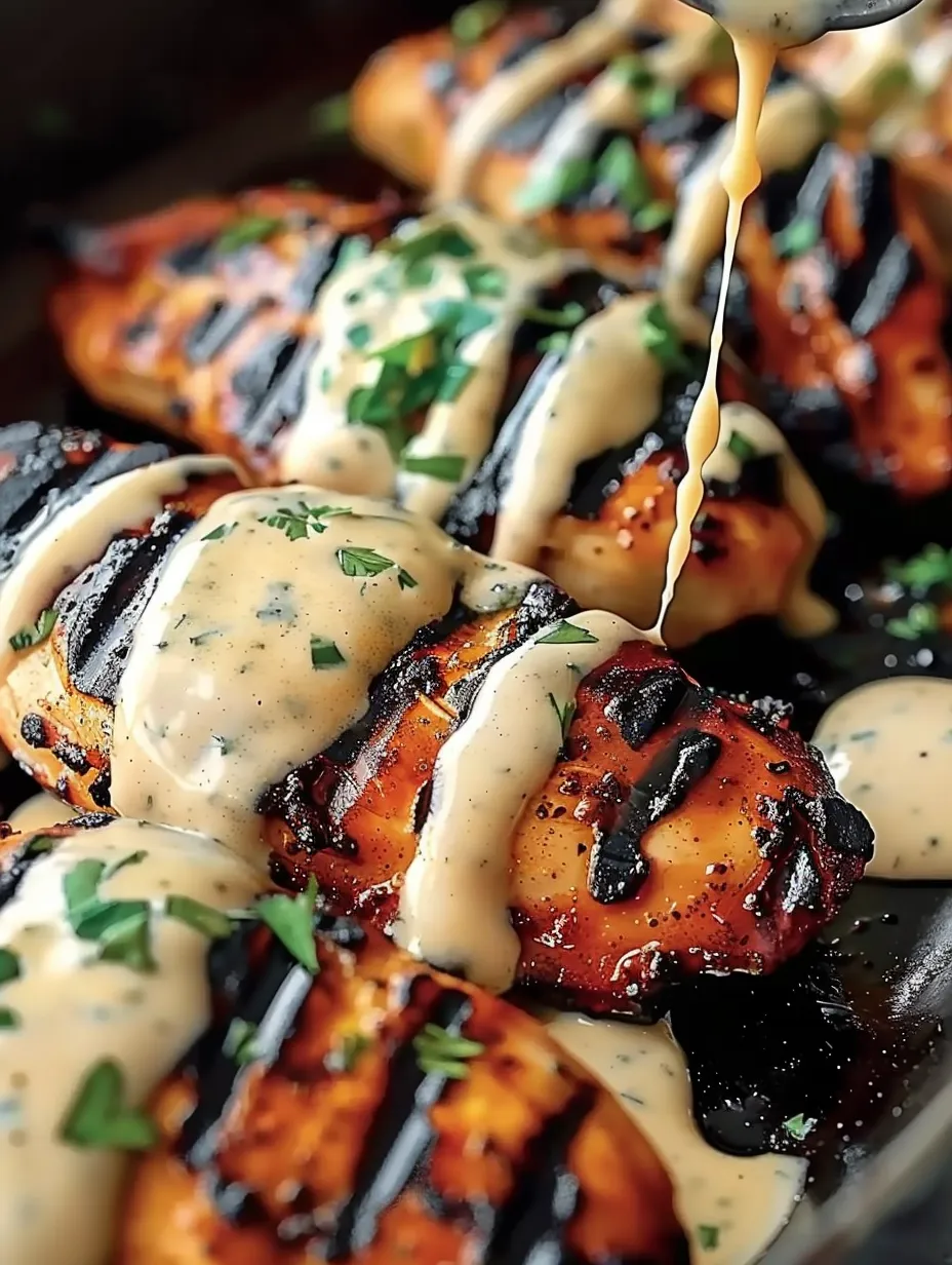 Grilled chicken with white sauce.