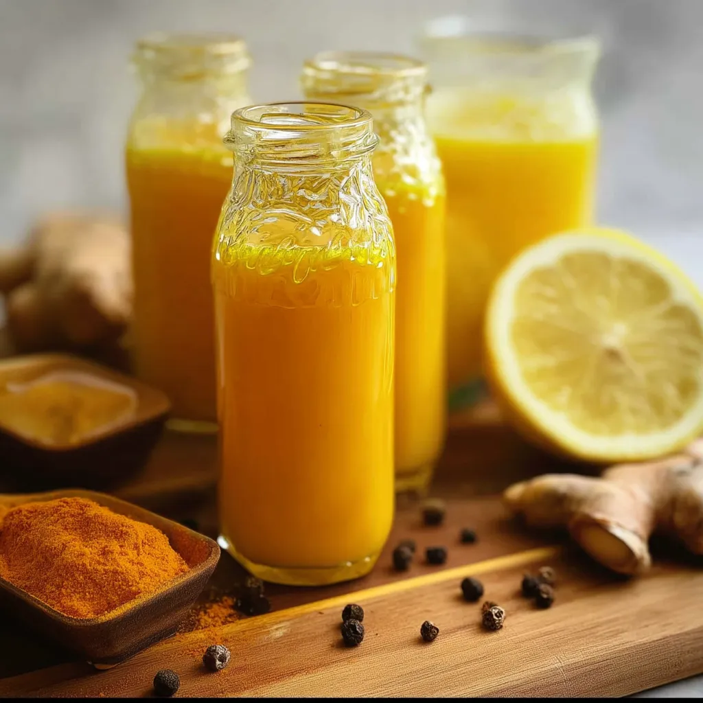 Three small jars filled with vibrant yellow juice.