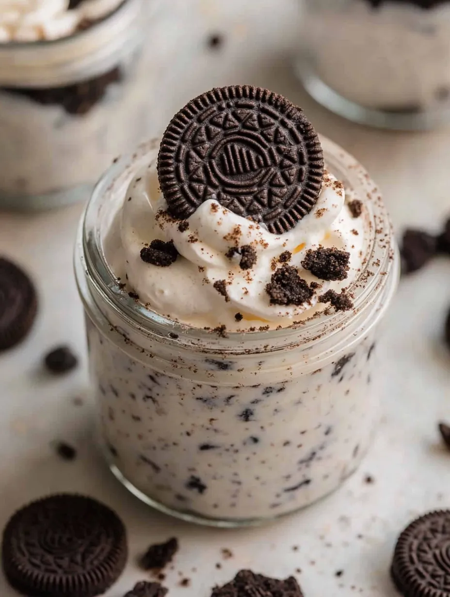 A cup of Oreo No-Bake Cheesecake.
