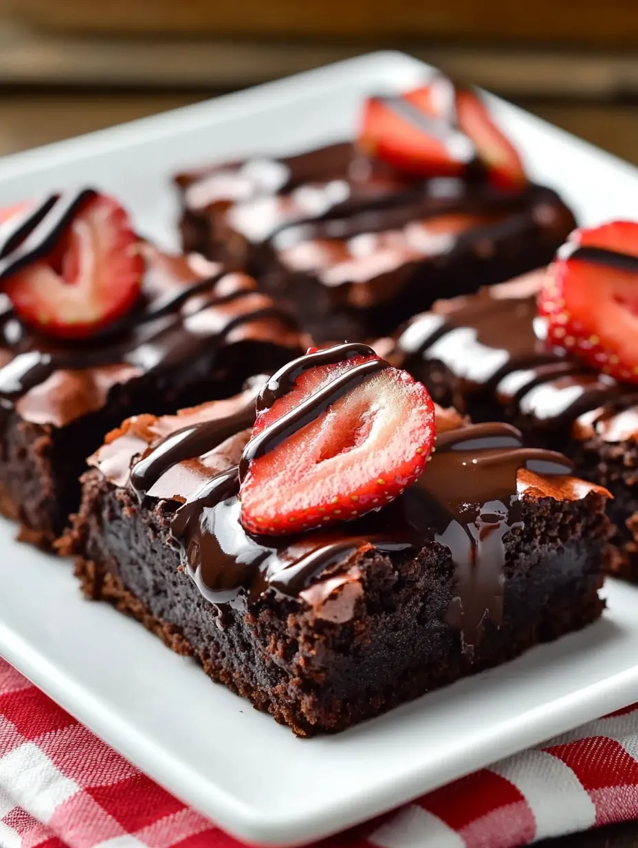 A plate of chocolate covered strawberry brownies recipe.