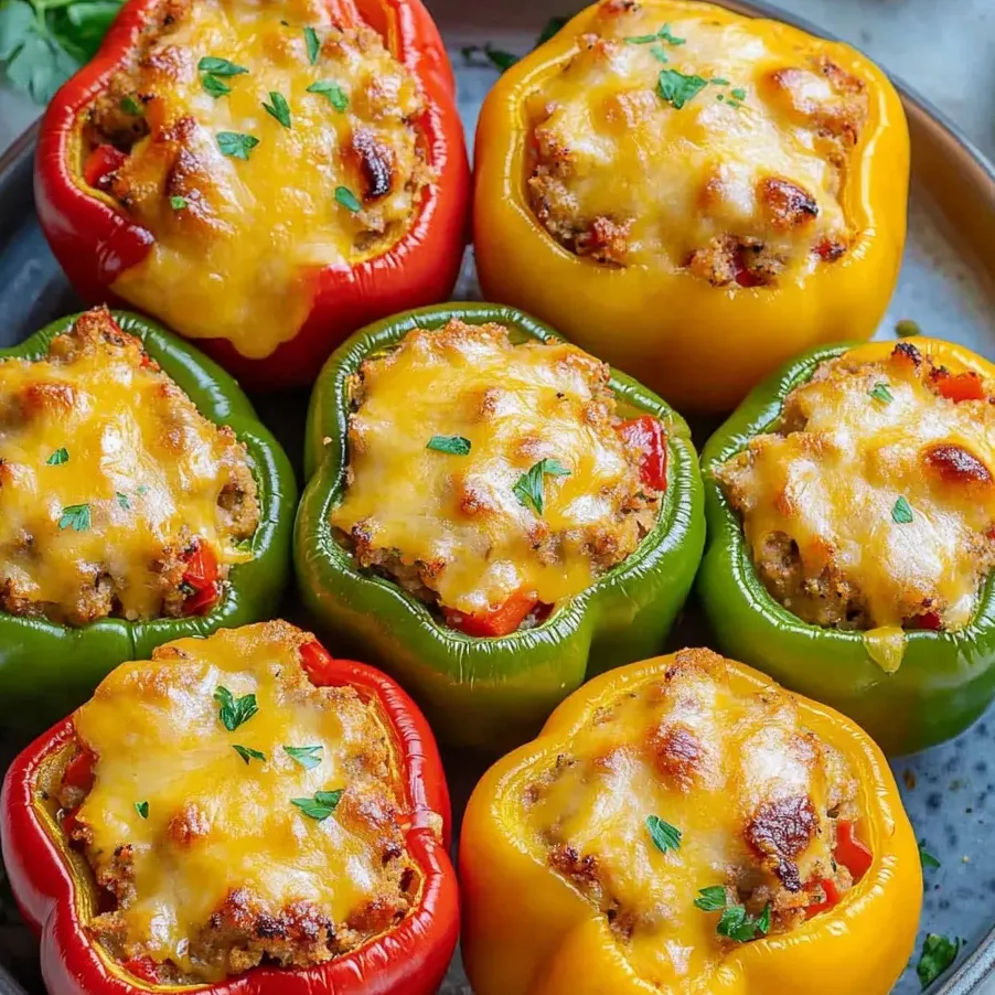 Cheesy stuffed bell peppers sprinkled with fresh herbs.