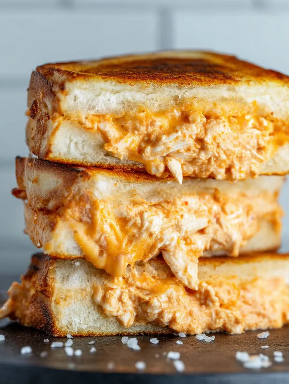 A grilled cheese sandwich with buffalo chicken.
