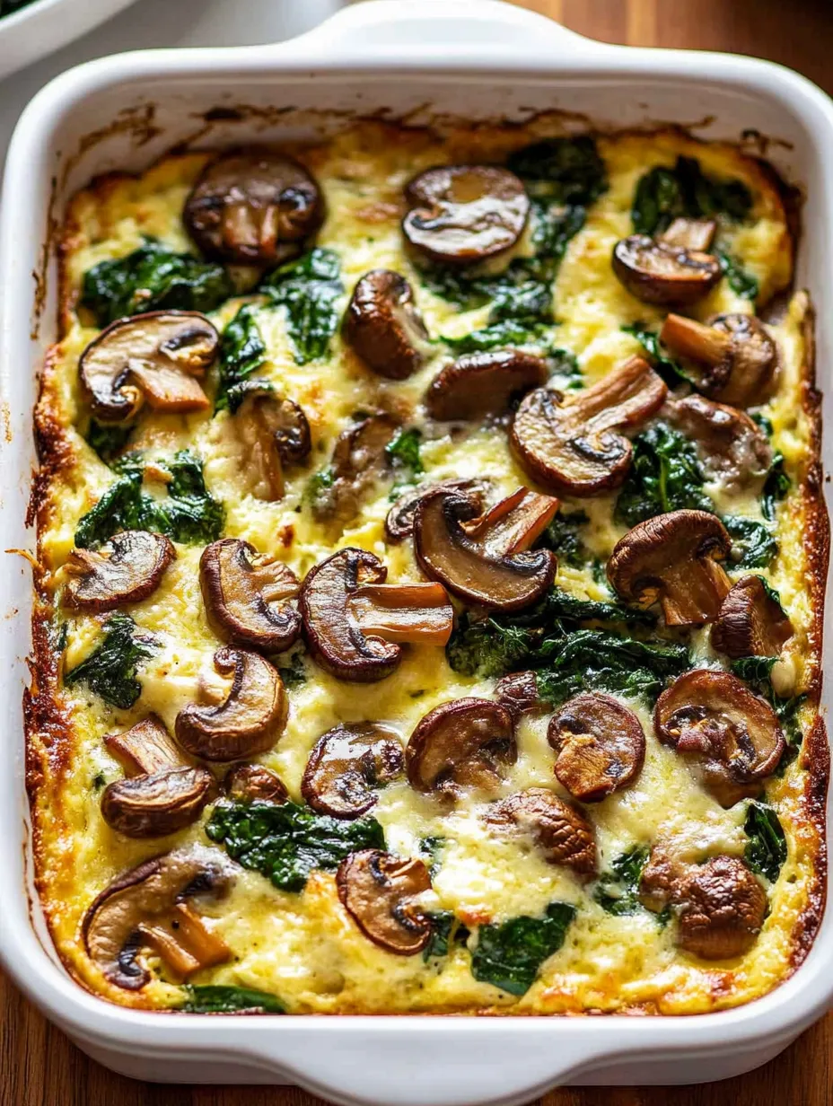 A spinach mushroom breakfast casserole recipe.