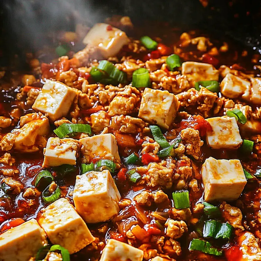 A plate of Mapo Tofu sprinkled with green onions.