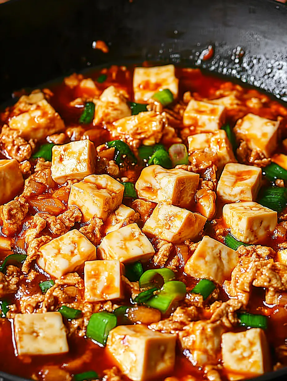 A close up of a dish of Mapo Tofu.