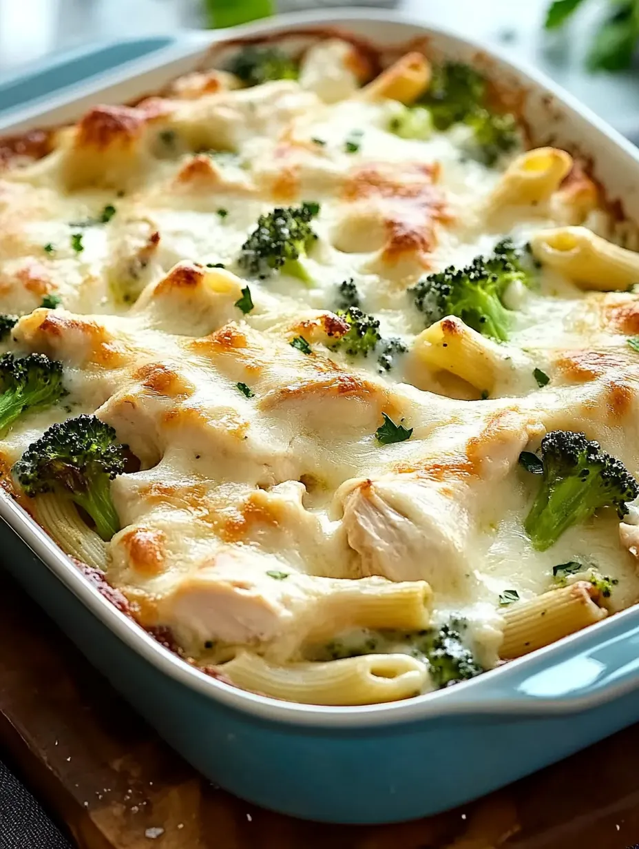 A dish of chicken and broccoli alfredo bake recipe.