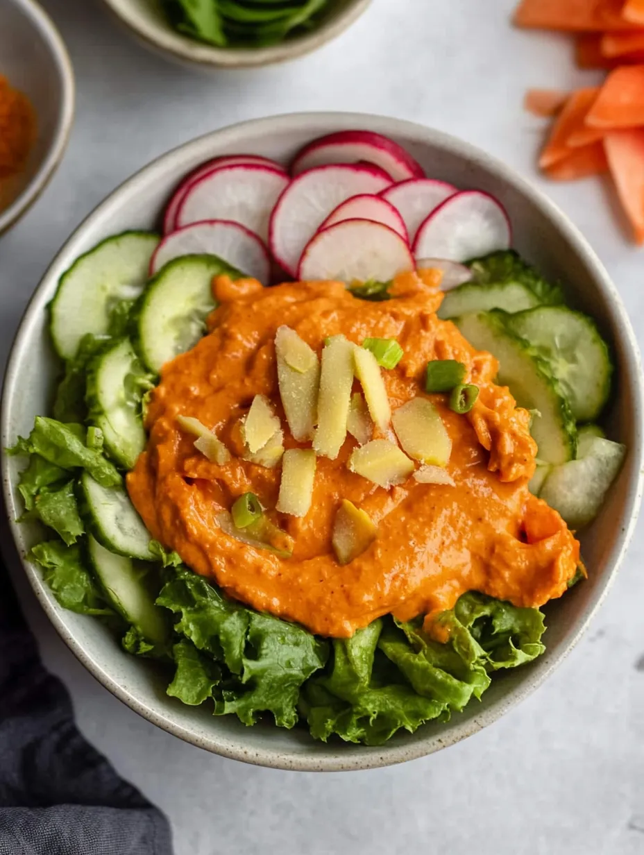 A bowl of food with a red sauce and vegetables.