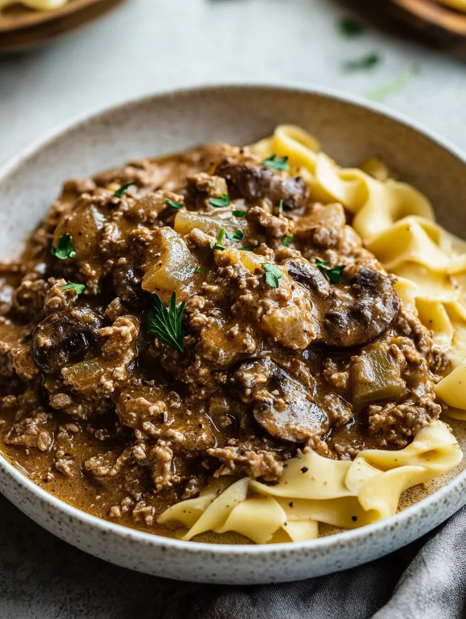 A bowl of Hamburger stroganoff.
