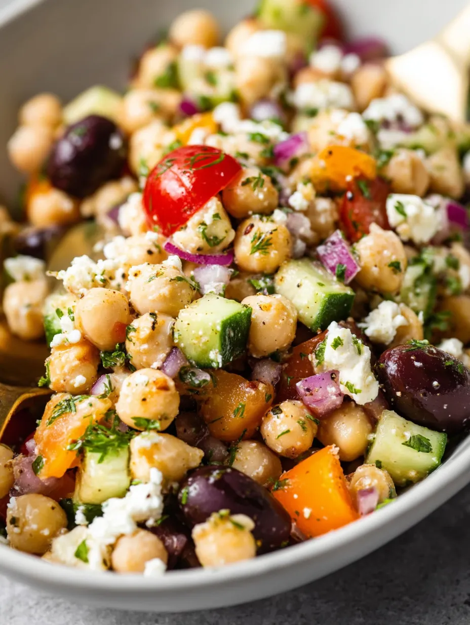 A bowl of Greek chickpea salad recipe.